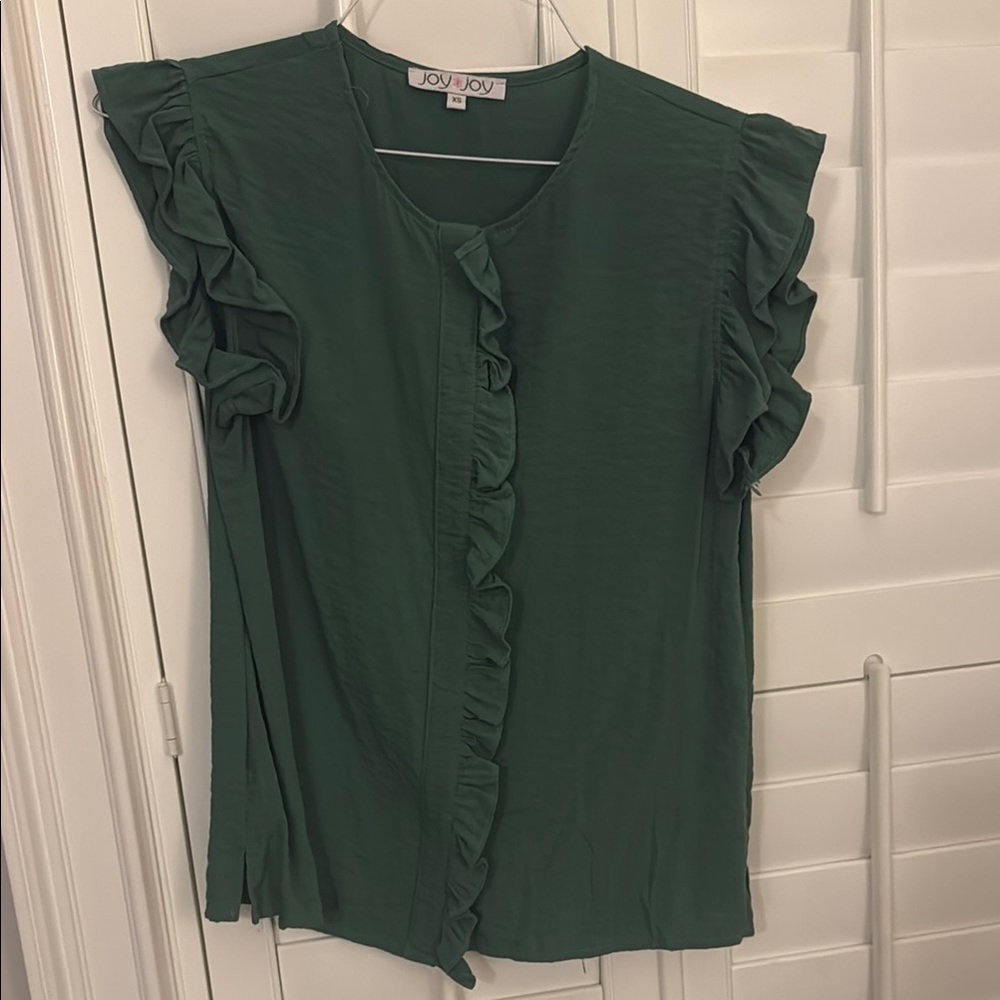 Joy Joy Green Ruffle Sleeve Women's Top (XS)